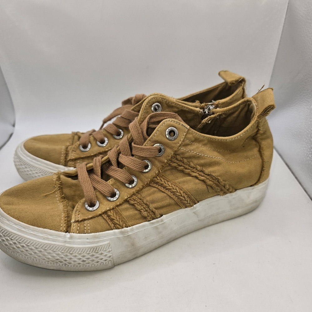 Blowfish Malibu Play  SZ 4 Mustard Yellow Canvas High‎ Top Sneakers Shoes